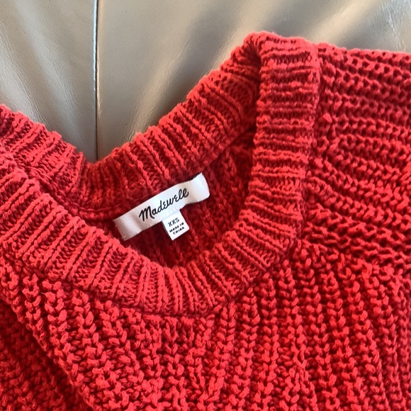 MADEWELL J8667 Balloon Sleeve Crew Neck Chunky Knit Sweater Orange-Red - Picture 9 of 9